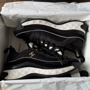 Chanel Black & White Quilted Sneakers 37